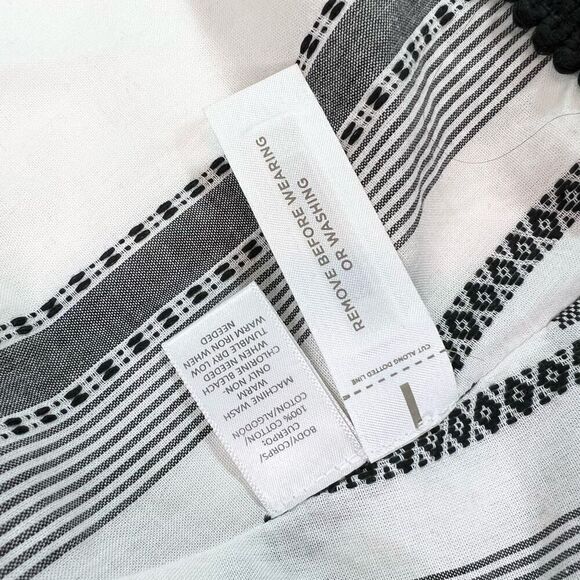 Ann Taylor Loft Cover Up Womens Medium Black White Fringe Drawstrings Tunic NEW - Picture 6 of 9